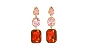 14kt Yellow Gold-Plated Drop Earrings with Simulated Tonal-Pink and Red Gemstones