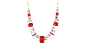 14kt Yellow Gold-Plated Necklace with Simulated Tonal-Pink and Red Gemstones