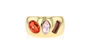 14kt Yellow Gold-Plated Ring with Simulated Tonal-Pink and Red Gemstones