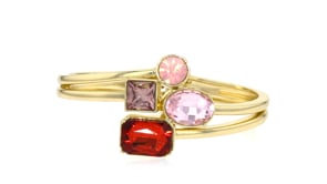14kt Yellow Gold-Plated Bangle Bracelet with Simulated Tonal-Pink and Red Gemstones