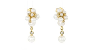 2.5-6mm Cultured Pearl and .15 ct. t.w. Lab-Grown Diamond Drop Earrings in 18kt Gold Over Sterling
