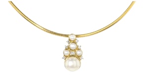 3.5-10mm Cultured Pearl and .20 ct. t.w. Lab-Grown Diamond Pendant Necklace in 18kt Gold Over Sterling