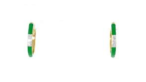 Green Enamel and Diamond Hoop Earrings in 18kt Gold Over Sterling
