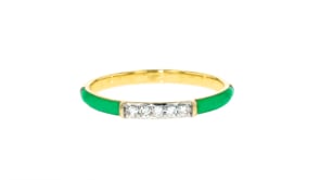 Green Enamel Ring with Diamonds in 18kt Gold Over Sterling