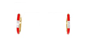 Red Enamel and Diamond Hoop Earrings in 18kt Gold Over Sterling