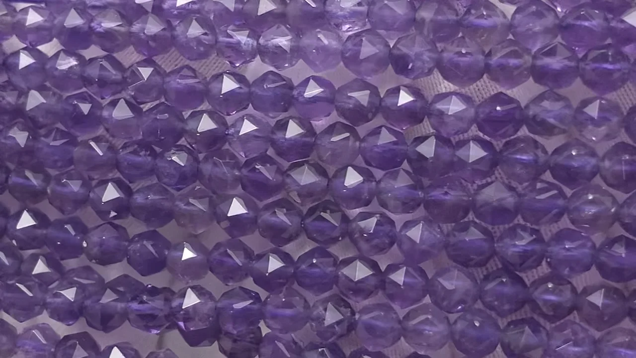 アメジスト（紫水晶） スターラウンドカット4mm 1連｜天然石ビーズの卸