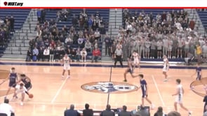 Player blocks basketball off the backboard after ball hits the backboard.  Goaltending.