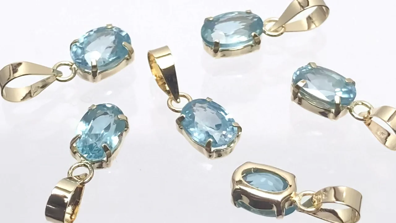 天然ブルージルコン ペンダントトップ オーバルファセットカット6×4mm