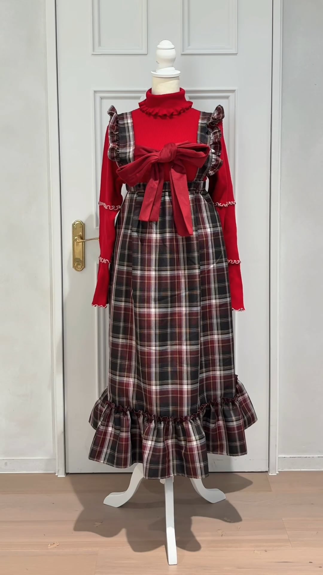 クティールとレトロ】SET着用可 2WAYベロアリボンチェックジャンパー