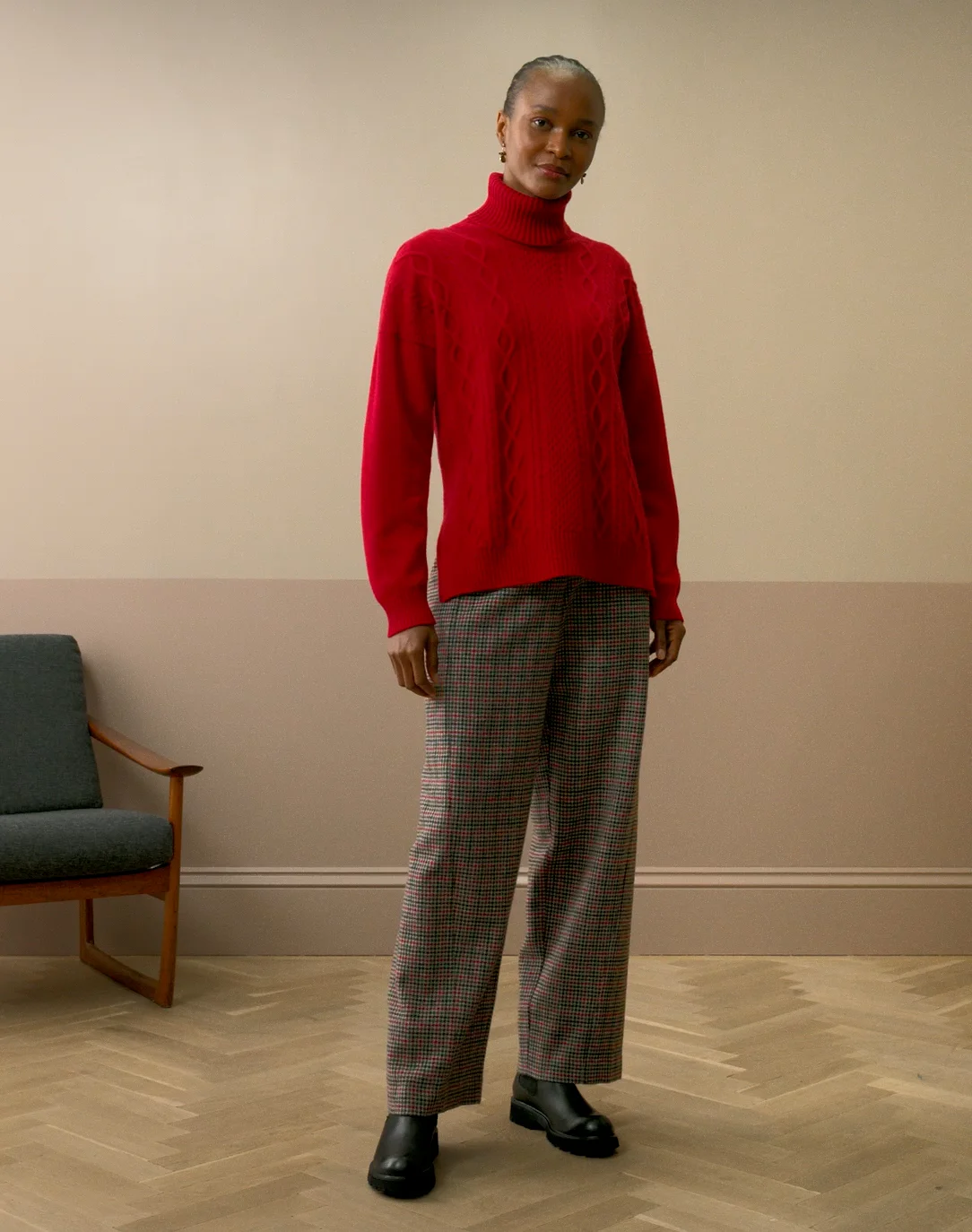 Cashmere Aran Polo Neck in Garnet | Brora Clearance