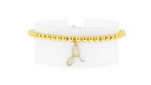 4mm 18kt Gold Over Sterling Bead Stretch Bracelet with .10 ct. t.w. Lab-Grown Diamond Initial Charm