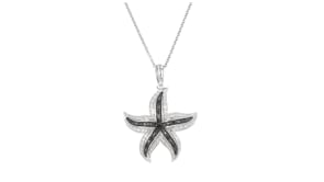 Black Diamond Starfish Pendant Necklace in Sterling Silver