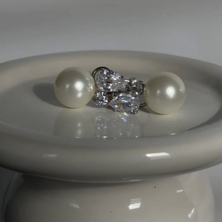 Pearl Drop Earrings with Pear and Round Stone Detail (14mm)