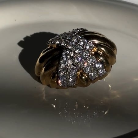 Retro Inspired Sculpted Gold and Pave Earrings (2.75 TCW)