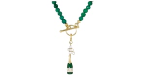 .10 ct. t.w. White Topaz and Green Enamel Champagne Bottle Charm in 18kt Gold Over Sterling