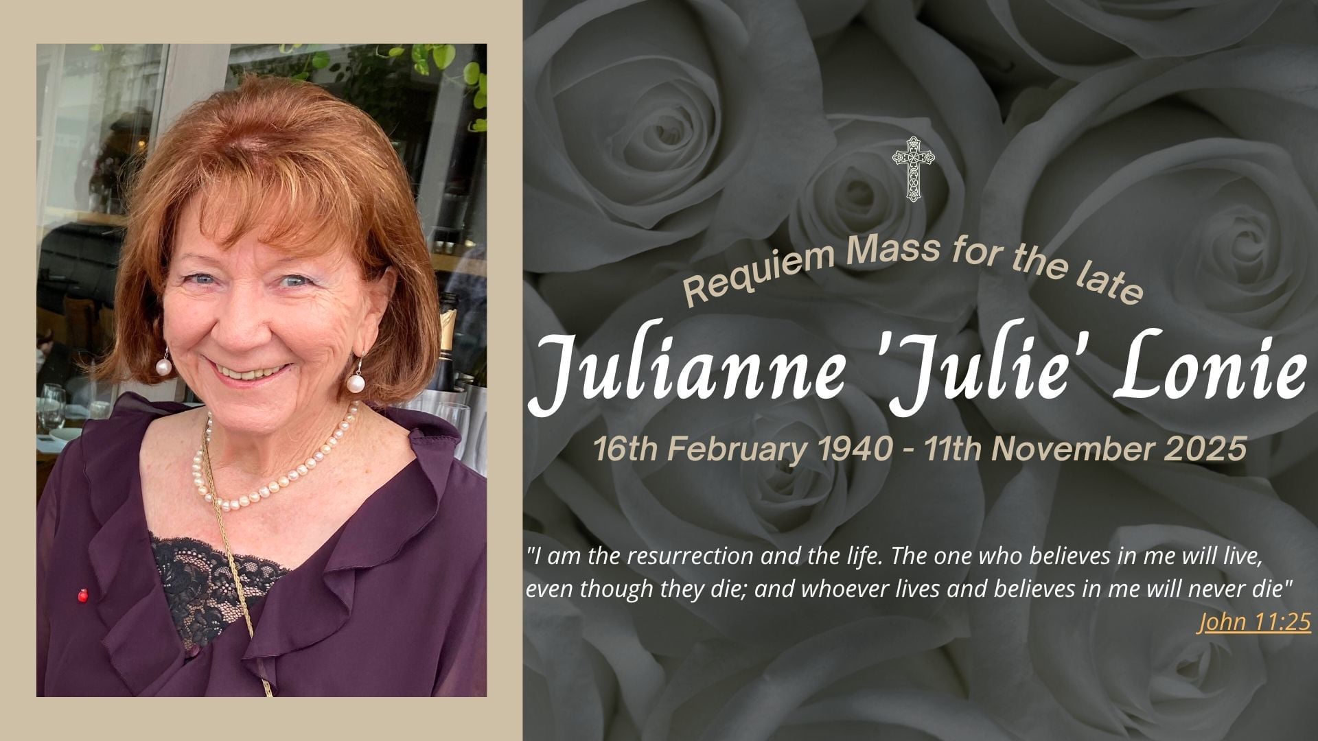 Funeral livestream of the late Julianne 'Julie' Lonie