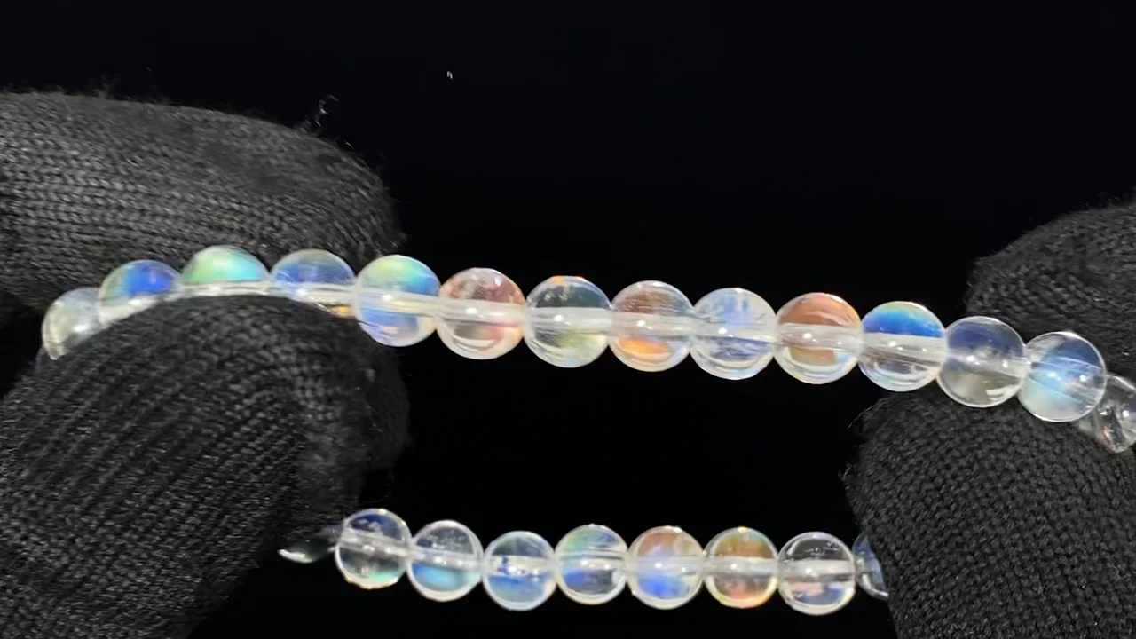 アンデシンラブラドライト ブレスレット 動画】【1点もの】宝石質アンデシンラブラドライトAAA ラウンド6.5mm 1