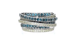 2.80 ct. t.w. London Blue Topaz and 1.30 ct. t.w. Peridot Highway Ring in Sterling Silver