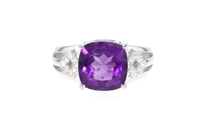4.00 Carat Square Amethyst Ring with .10 ct. t.w. White Topaz in Sterling Silver