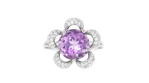 3.40 Carat Amethyst Flower Ring with .10 ct. t.w. White Topaz in Sterling Silver