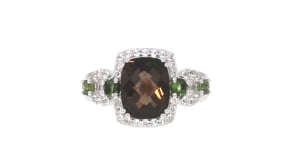 2.70 Carat Smoky Quartz Ring with .50 ct. t.w. White Topaz and .40 ct. t.w. Green Tourmaline in Sterling Silver