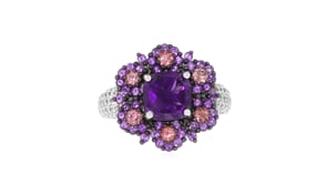 3.80 ct. t.w. Amethyst Flower Ring with .80 ct. t.w. White Topaz and .40 ct. t.w. Pink Tourmaline in Sterling Silver
