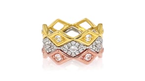 1.50 ct. t.w. White Topaz Jewelry Set: Three Zigzag Rings in Sterling Silver and 18kt Gold Over Sterling