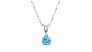 1.00 Carat Swiss Blue Topaz Pendant Necklace with Single Diamond in Sterling Silver