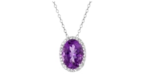 5.50 Carat Oval Amethyst Pendant Necklace with .40 ct. t.w. White Topaz in Sterling Silver