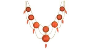 C. 1940 Vintage Orange Coral Necklace in 14kt Yellow Gold