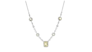 C. 1990 Vintage 2.30 ct. t.w. Lime Quartz and 1.05 ct. t.w. Diamond Necklace in 14kt White Gold