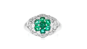 C. 1990 Vintage .81 ct. t.w. Emerald and 1.20 ct. t.w. Diamond Cluster Ring in Platinum