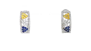 C. 2000 Vintage 1.40 ct. t.w. Diamond and 1.20 ct. t.w. Multicolored Sapphire Geometric Curved Earrings in 18kt White Gold