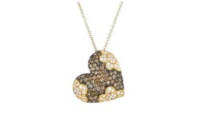 C. 1980 Vintage 3.55 ct. t.w. Brown and White Diamond Floral Heart Pendant Necklace in 18kt Yellow Gold