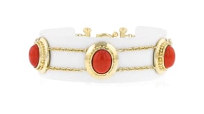 C. 1980 Vintage Red Coral Bracelet in 14kt Yellow Gold