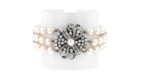 C. 1960 Vintage 7mm Cultured Pearl and 2.82 ct. t.w. Diamond Flower Bracelet in 14kt White Gold