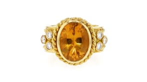 C. 1980 Vintage 5.50 Carat Citrine Ring with .36 ct. t.w. Diamonds in 18kt Yellow Gold