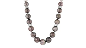 C. 1990 Vintage 9.5-14mm Cultured Black Pearl Necklace with 4.75 ct. t.w. Diamonds in Platinum