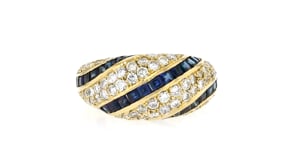 C. 1980 Vintage 2.20 ct. t.w. Diamond and 2.00 ct. t.w. Sapphire Dome Ring in 18kt Yellow Gold