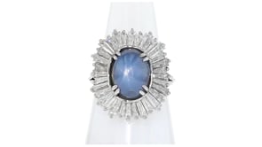C. 2020 Vintage 7.75 Carat Star Sapphire and 2.00 ct. t.w. Diamond Ring in Platinum