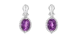 C. 1990 Vintage 5.80 ct. t.w. Amethyst Drop Earrings with 1.10 ct. t.w. Diamonds in 18k White Gold
