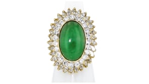 C. 1980 Vintage Jade and 4.00 ct. t.w. Diamond Ring in 18kt Yellow Gold