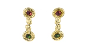 C. 1980 Vintage 3.40 ct. t.w. Pink and Green Tourmaline Drop Earrings in 18kt Yellow Gold