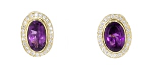 C. 1960 Vintage 10.50 ct. t.w. Amethyst Earrings with 1.35 ct. t.w. Diamonds in 14kt Yellow Gold