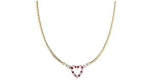 C. 1990 Vintage 1.40 ct. t.w. Diamond and .80 ct. t.w. Ruby 3mm Omega Necklace in 14kt Yellow Gold