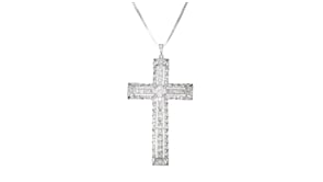 C. 1980 Vintage 2.70 ct. t.w. Diamond Cross Pendant Necklace in Platinum with 14kt White Gold