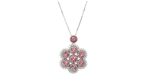 C. 1990 Vintage 3.20 ct. t.w. Pink Tourmaline and .60 ct. t.w. Diamond Flower Pendant Necklace in 18kt White Gold