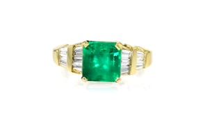 C. 1980 Vintage 2.40 Carat Emerald and .50 ct. t.w. Diamond Ring in 18kt Yellow Gold