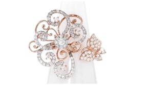 C. 1990 Vintage 2.35 ct. t.w. Diamond Floral Butterfly Cocktail Ring in 18kt Rose Gold