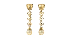 C. 1980 Vintage 12x10.5mm Cultured Golden Pearl Drop Earrings in 18kt Yellow Gold